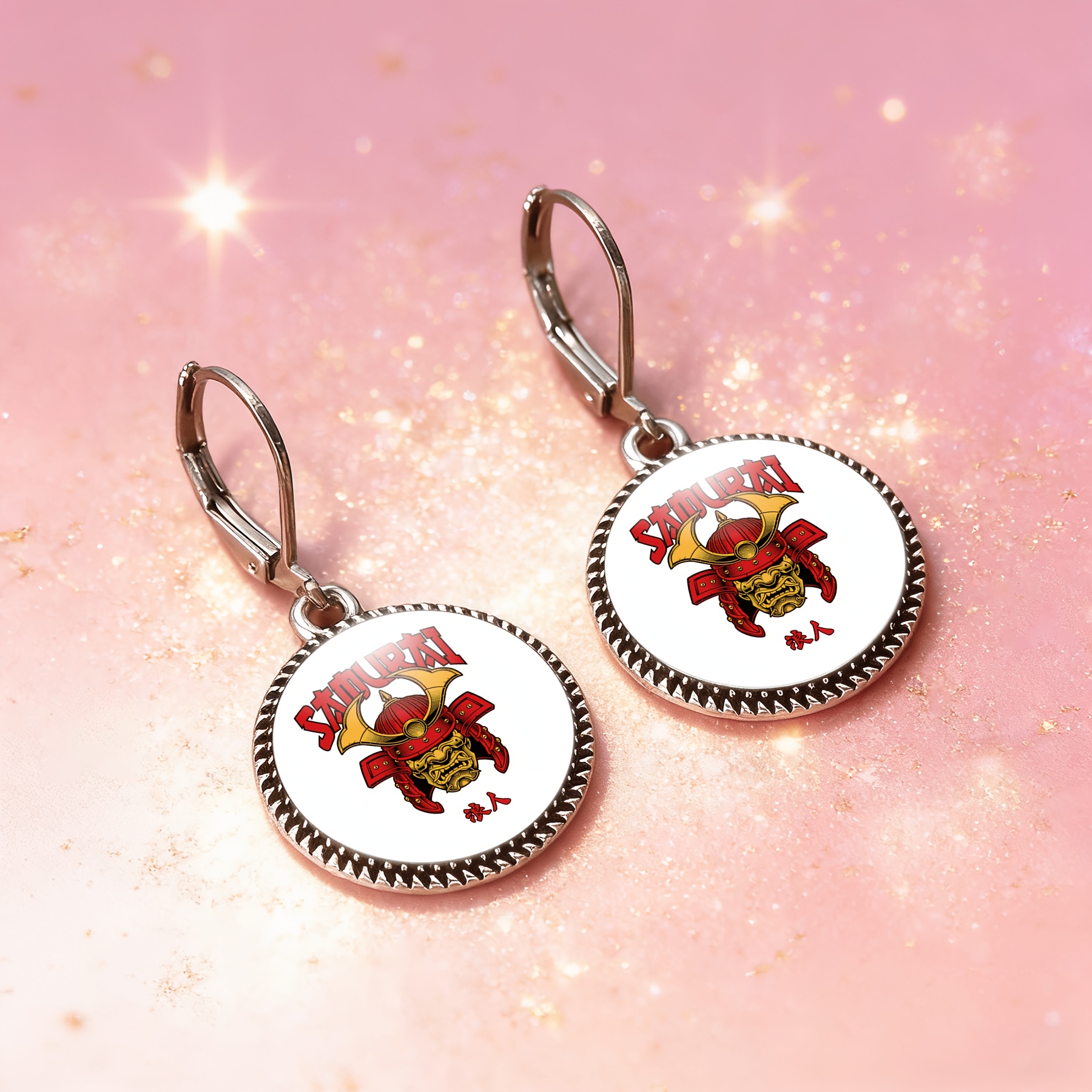 3pc Women's Round Glass Base Classic Jewelry Set, Samurai Design